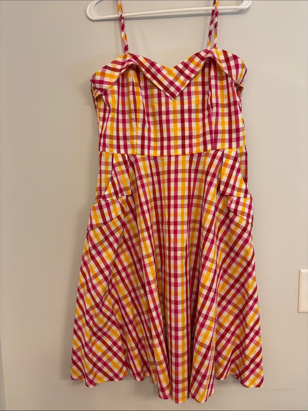 Voodoo Vixen Pink and Yellow Gingham Spaghetti-Strap Dress